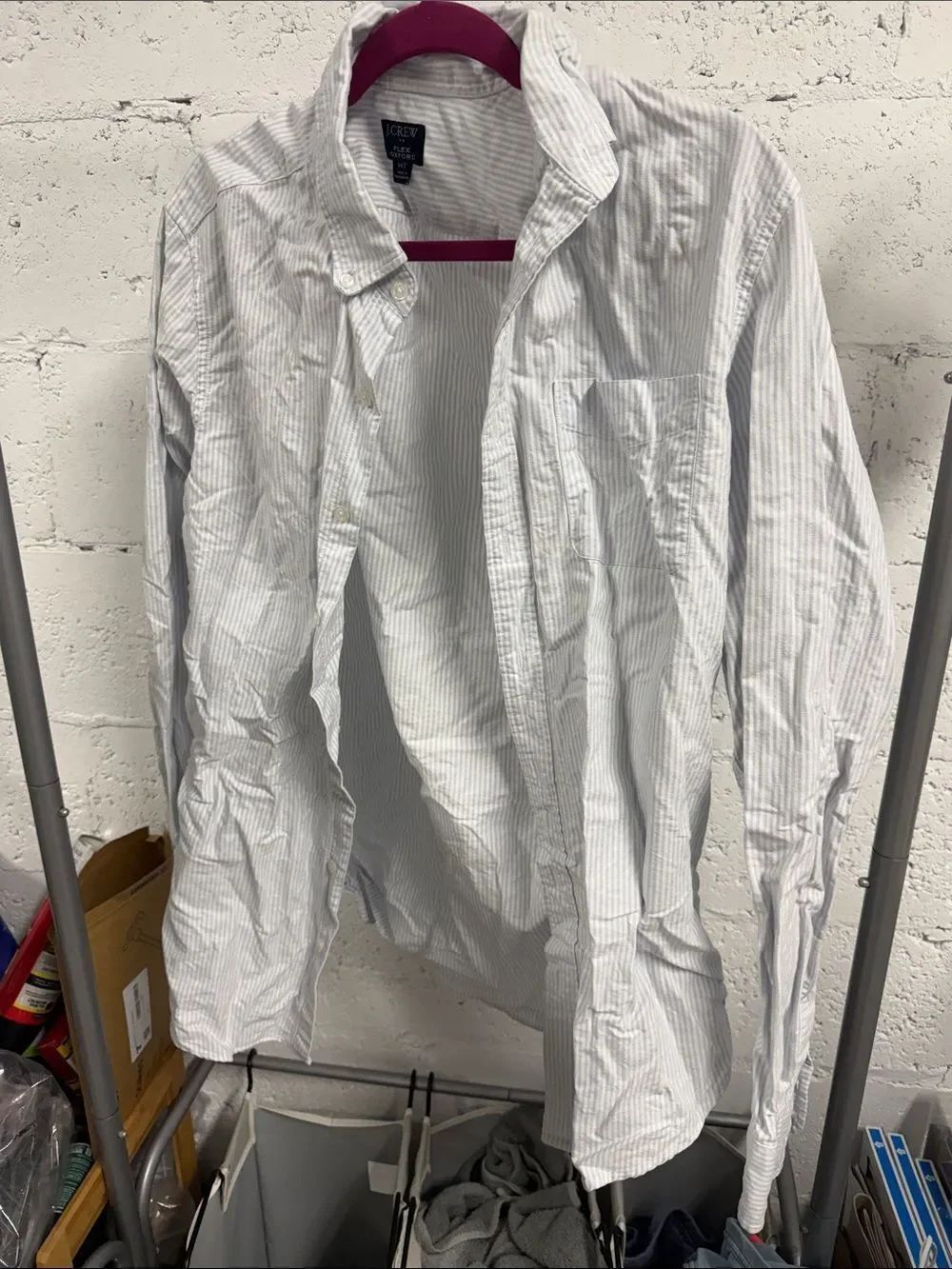 J. Crew White Shirt with Light Blue Pinstripes - Medium (T)